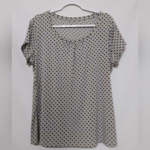 Worthington Womens Top Size XL Gray Black Polka Dots Cap Sleeve Shirt Stretch
